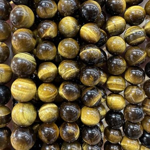 1 Full Strand 15.5&quot; Yellow Tiger Eye Smooth Round Beads 4mm 6mm 8mm 10mm 12mm Polished Tigers Eye Gemstone Beads