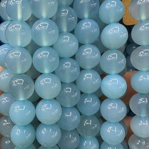 1 Full Strand 15.5&quot; Natural Sky Blue Chalcedony Smooth Polished Round  Beads 6mm 8mm 10mm For Jewelry Making