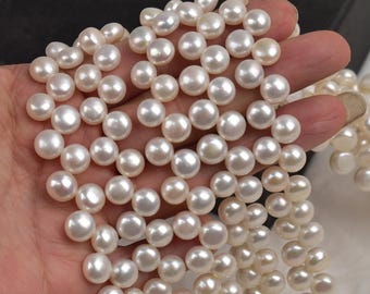8×9mm White Bread Shape Freshwater Pearls: Edge Hole Natural Loose Pearl,For Necklaces, Bracelets Jewelry 15"