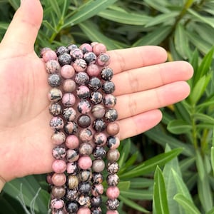 Rhodonite Gemstone Beads: 15.5&quot; Strand, Pink Gray Natural Stone,For Diy Gifts 4/6/8/10/12mm
