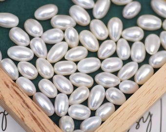 10 st 7×11 mm vita långa risformade sötvattenspärlor: Slät yta och högglansiga halvhål, naturliga ovala lösa pärlor för gör-det-själv-smycken