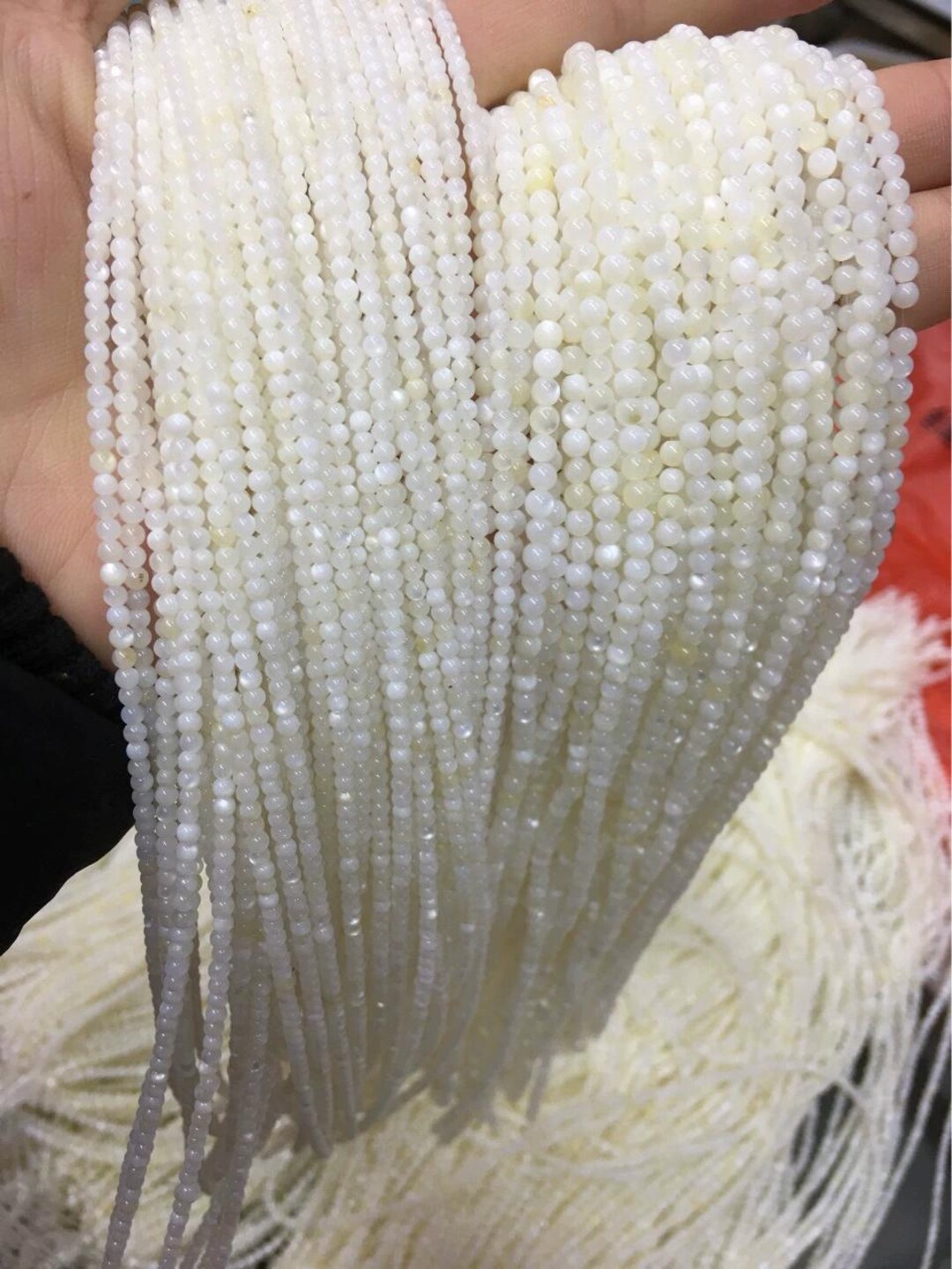 White Round Shell Beads：2mm and 3mm Mother of Pearl Shell Semi Finished ...