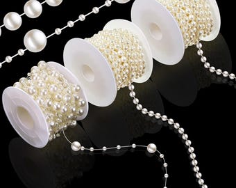 3Rolls 60Feet Pearl String Garland Decoration Artificial Beads Chain for Faux Pearl Garland Roll Strand for Crafting String，Flowers Wedding