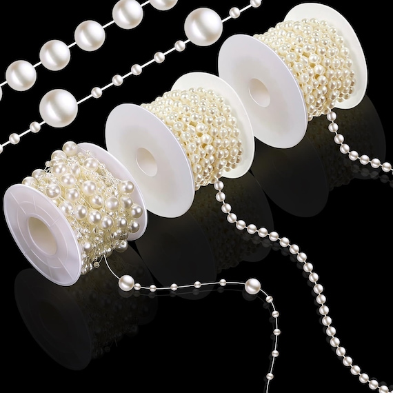3Rolls 60Feet Pearl String Garland Decoration Artificial Beads Chain for Faux Pearl Garland Roll Strand for Crafting String，Flowers Wedding