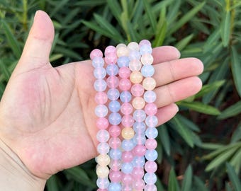 Morganite Chalcedony Round Beads: 4-10mm Semi Product Gemstone，For Jewelry Making Accessories 15.5"