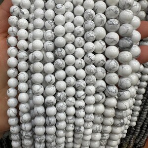 1 Full White Howlite Smooth Round Beads 4mm 6mm 8mm 10mm 12mm Quality Natural Plain Howlite Beads 15.5" Strand