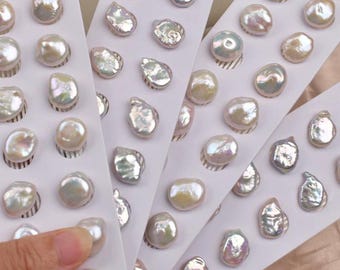 10pairs 10×11mm White Freshwater Pearl: High Luster Baroque & Button Shape，Undrilled Loose Beads for DIY Jewelry Making | Craft Supplies