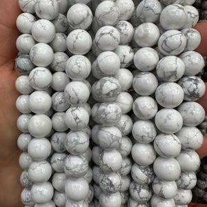 White Howlite Round Beads: 15.5&quot; Strand, Gemstone Jewelry DIY - 4/6/8/10/12mm