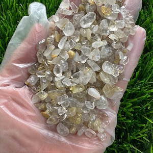 Golden Rutilated Quartz Tumbled Gemstone Chips-Mini Tumbled Stones-Multiple Quantities Are Available
