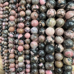 1 Full Strand 15.5&quot; Rhodonite Smooth Round Beads Genuine Natural Semi Precious Smooth Rhodonite Beads 4mm 6mm 8mm 10mm 12mm