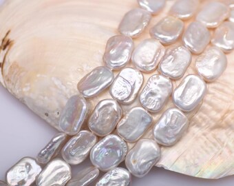 14×18mm White Rectangle Baroque Pearl Beads: Natural Freshwater Pearl，DIY Jewelry Loose Beads for Handmade Accessories 15"
