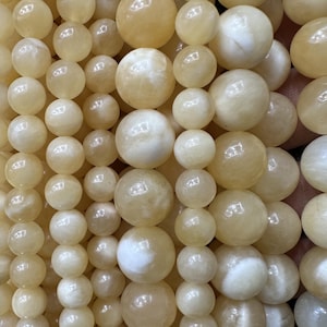 1 Full Strand 15.5&quot; Yellow Jade Smooth Gemstone Round Loose  Beads 4mm 6mm 8mm 10mm 12mm For Jewelry Making
