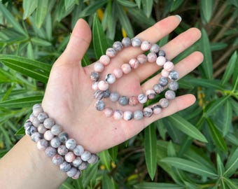 ピンクゼブラジャスパービーズクリスタルブレスレット AAA+ - Etsy 日本