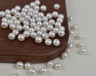 10pcs 4×4.5mm White Freshwater Pearl: Half Hole Natural Pearl Loose Beads，Single Loose Pearls for Jewelry Setting，DIY Craft Supplies