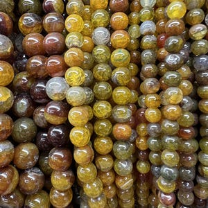 1 Full Strand 15.5&quot; Brown Dragon Vein Agate Smooth Round Gemstone Beads 4mm 6mm 8mm 10mm 12mm For Jewelry Making