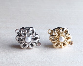 Flower Clasp, Gold / Silver Plated Box Clasp, Flower Box Clasp, Pearl, Single Strand Clasp, Necklace / Bracelet Flower Box Clasp