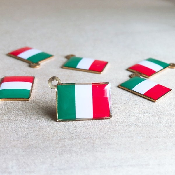 Italian Flag Charm, Tiny, Clip On / Phone / Keychain Charm, Gold Plated, Italy Jewelry Olympics, World Cup, DIY Jewelry Making, Gift