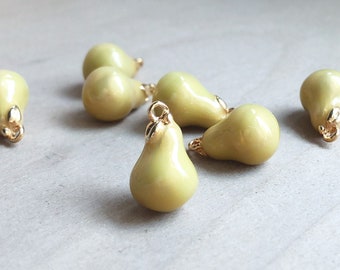 Pear Charm, Tiny, Gold Plated Green Enamel  Fruit Pendant, Clip On / Phone / Keychain Charm, Miniature, DIY Jewelry Making