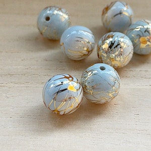 8 mm / 10 mm / 12mm / 14 mm Japanese Arabesque Beads (2 pcs), Gold Line Blue Arabesque, Sky Blue, Acrylic, Japanese Beads, Tensha Beads