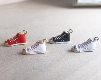 Sneaker Charm: Tiny, Gold / Silver Plated Black Red White Enamel Fashion Jewelry, Phone Keychain