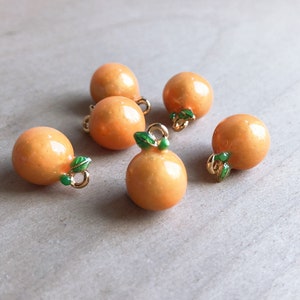 Orange Charm (1 pc): Tiny Gold Plated Enamel Tangerine, Phone Keychain Purse Accessory, Jewelry Making