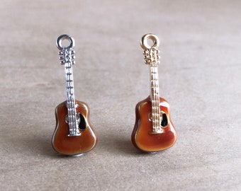 Tiny Guitar Charm, Clip On / Phone / Keychain   Charm,Miniature Muscial Instrument Pendant, Gift for Music Teacher, Musician, Guitar Player