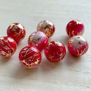 8mm / 10mm / 12mm / 14mm Japanese Arabesque Beads (2 pcs), Gold Line Red Arabesque Beads, Red, Acrylic, Japanese Beads, Tensha Beads, Decal