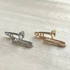 Trombone Charm, Tiny, Clip On / Phone Strap / Keychain, Gold / Silver Plated, Miniature Musical Instrument Pendant, Gift for Trombonists