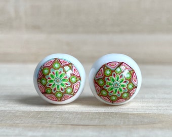 14mm, Japanese Tensha Beads, 2 pcs, Japanese Pattern, White Beads, Japanese Beads, Round Beads, Focal, Decal Beads