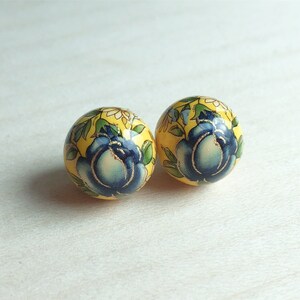 10mm Japanese Tensha Beads Round Beads Japanese Beads Focal Beads Decal Beads 2 pcs White Beads Navy Blue Rose