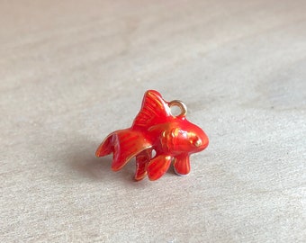 Goldfish Charm, Tiny, Clip On Charm, Phone Charm, Keyring Charm, Gold Plated Red Enamel, Cute Fish Miniature, Gift for Kids