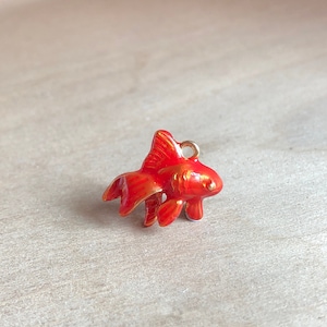 Goldfish Charm, Tiny, Clip On Charm, Phone Charm, Keyring Charm, Gold Plated Red Enamel, Cute Fish Miniature, Gift for Kids