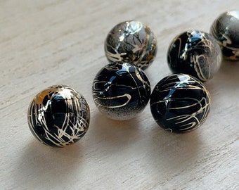 8mm / 10mm / 12mm / 14mm Japanese Arabesque Beads (2 pcs), Gold Line Black Arabesque, Acrylic, Japanese Beads, Tensha Beads, Focal, Decal