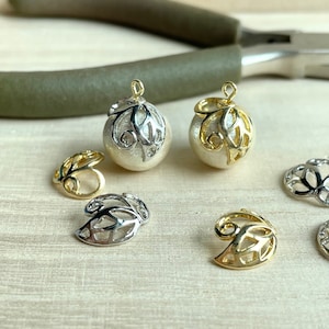 Bead Caps for 12mm Beads, Gold Plated, Silver Plated, Leaf Beads Cap, Leaf Findings, Filigree Bead Caps, Japanese Findings, Dainty, Unique