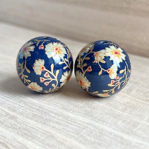 12 / 14 / 16 / 18mm Japanese Tensha Beads, 2 pcs, Akabana, Navy Blue Beads, Japanese Round Beads, Focal, Decal Beads