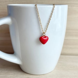 Heart Necklace, 9mm, Gold Plated, Tiny, Black, Red, Blue, Pink , White, Enamel, Heart Pendant, Heart Jewelry, Valentines