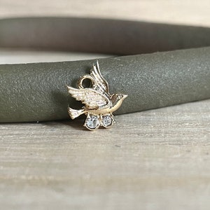 Dije de paloma, pequeño, para sujetar con clip o para correa de teléfono, chapado en oro con cristal, accesorios para pájaros, joyería DIY
