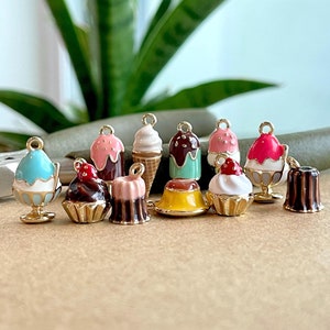 Tiny Dessert Charms, Shaved Ice / Ice Cream / Egg Pudding / Canelé / Popsicle / Strawberry Cupcake, Clip On / Phone Strap / Keychain, DIY
