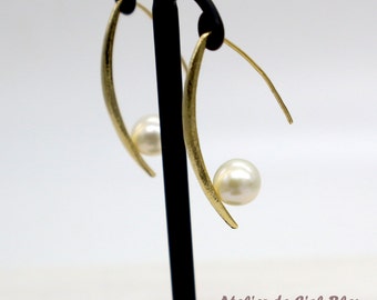 Arc Hook Earrings, Freshwater Pearl Earrings, Arc Earrings, Gold / Silver Hook Earrings, Pearl Earrings, Modern