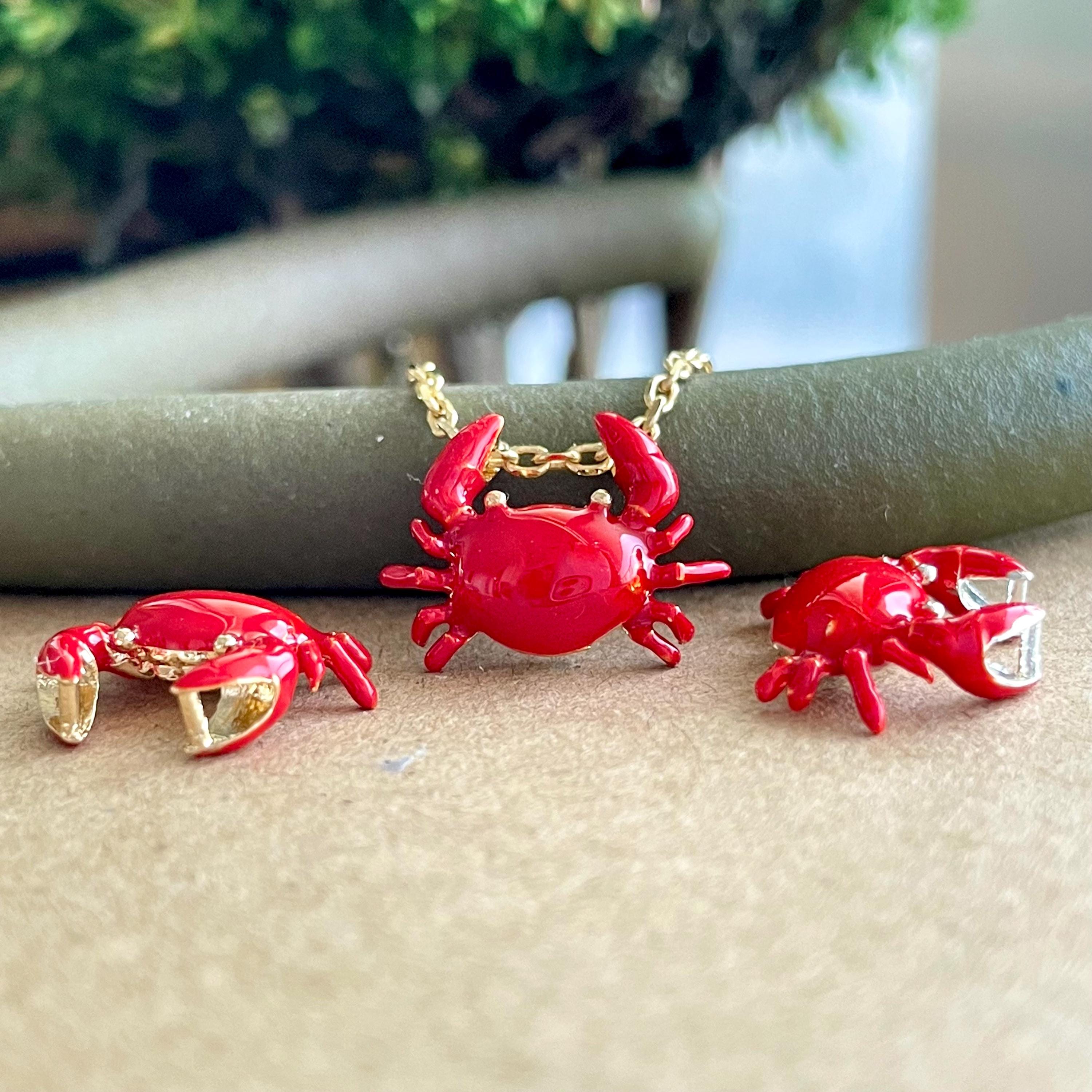 Tiny Red Enamel Crab Necklace, Gold or Sterling Silver Chain - Etsy