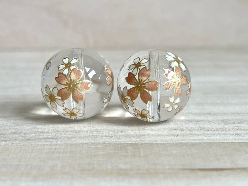 Japanese Beads Cherry Blossom Round Beads Clear Transparent Beads 12 14 16 18mm Japanese Tensha Beads Focal 2 pcs Decal Beads