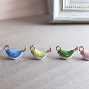 Parakeet Charm, Tiny, Blue, Green, Pink, White, Yellow Enamel, Clip on / Phone / Keychain Charm, Cute Budgie Bird Miniature Jewelry Making