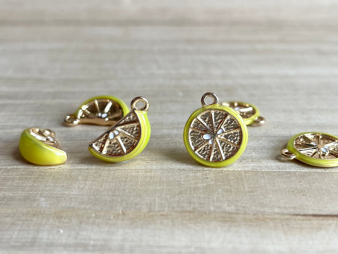 Lime Slice / Wedge Charm: Tiny Gold Plated Enamel Fruit, Phone