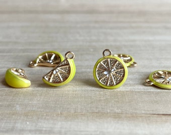 Lime Slice / Wedge Charm, Tiny, Gold Plated, Enamel, Clip On / Phone / Keychain Charm, Fruit Miniature, Gift for Her, DIY Jewelry Making