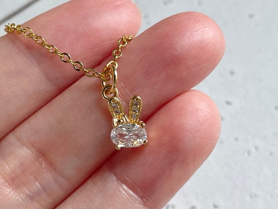 Bunny Necklace Cubic Zirconia Rabbit Head Gold Plated Gold