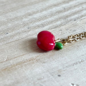 Apple Necklace, Gold Plated, Red, Enamel, Tiny, Cute, Dainty, Miniature, Apple Jewelry, Fruit Necklace, Fruit Jewelry, Food Necklace image 6