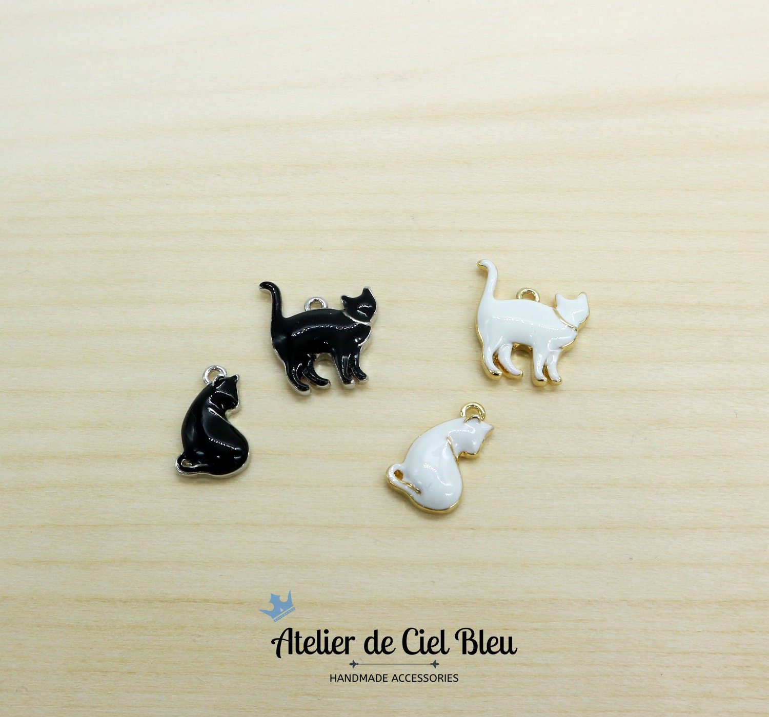 Cat Charm Black Cat Charm White Cat Charm Gold / Silver Etsy
