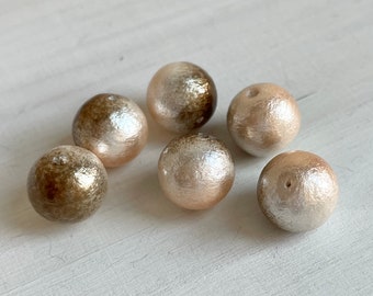 Japanese Cotton Pearl: 8-12mm, 2 pcs, Fully Drilled, Brown / Beige / White Round Beads