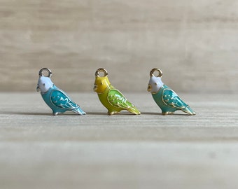 Budgie Charm, Tiny, Enamel, Silver / Gold Plated, Clip On / Phone / Keychain Charm, Cute Bird Miniature, Parakeet Pendant, Birb Mom Gift