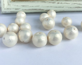 Japanese Cotton Pearl: 8-14mm, 2 pcs, Rich Cream Round Beads, Fully Drilled
